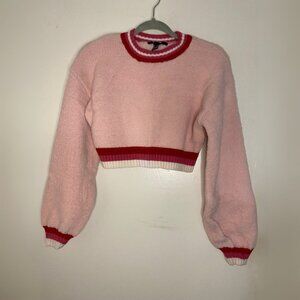 Pink and Red Cropped Fuzzy Sweater Size S (Unbranded)